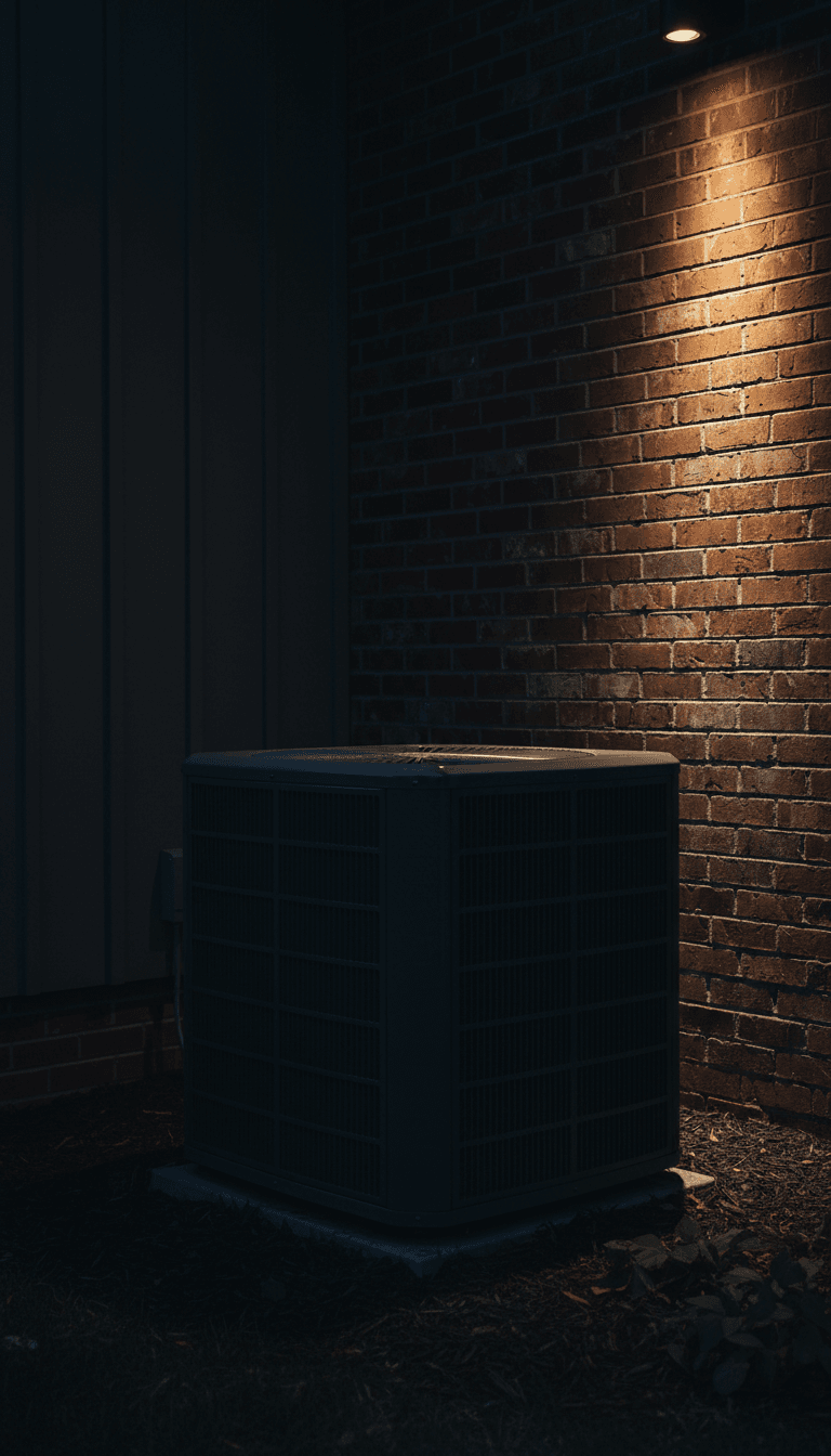 Outdoor condensing unit at dusk
